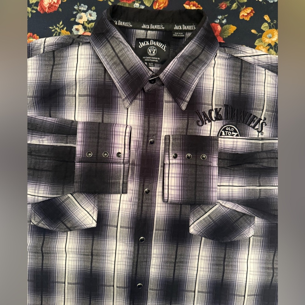 Jack Daniels Black and White Plaid Shirt